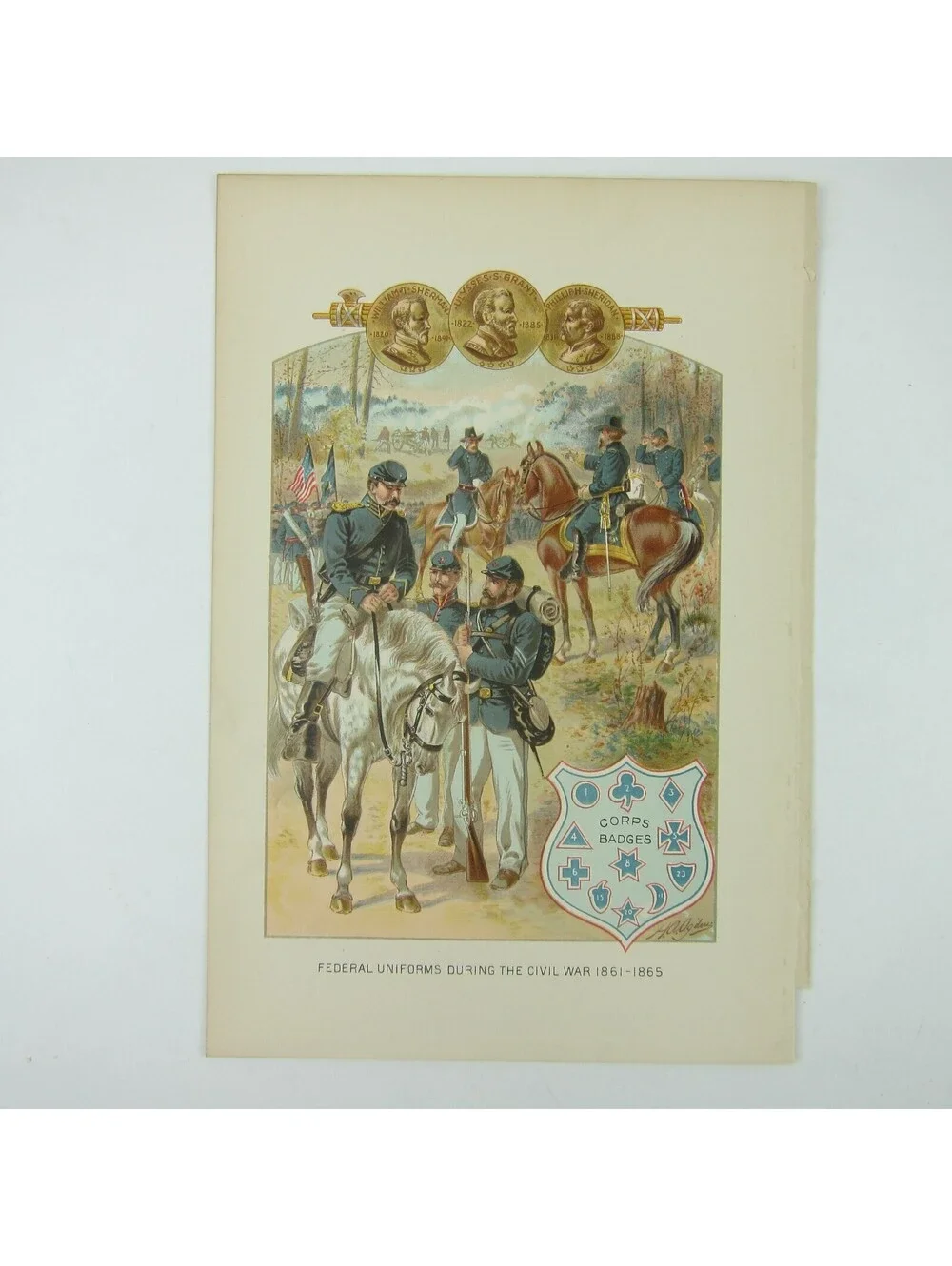 Chromolith Book Plate US Civil War Federal Uniforms H.A. Ogden Antique 1890s